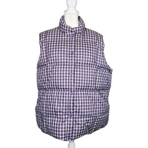 Lands End Puffer Vest Down Filled Womens 3X Purple Plaid Pockets Ski Snowboard